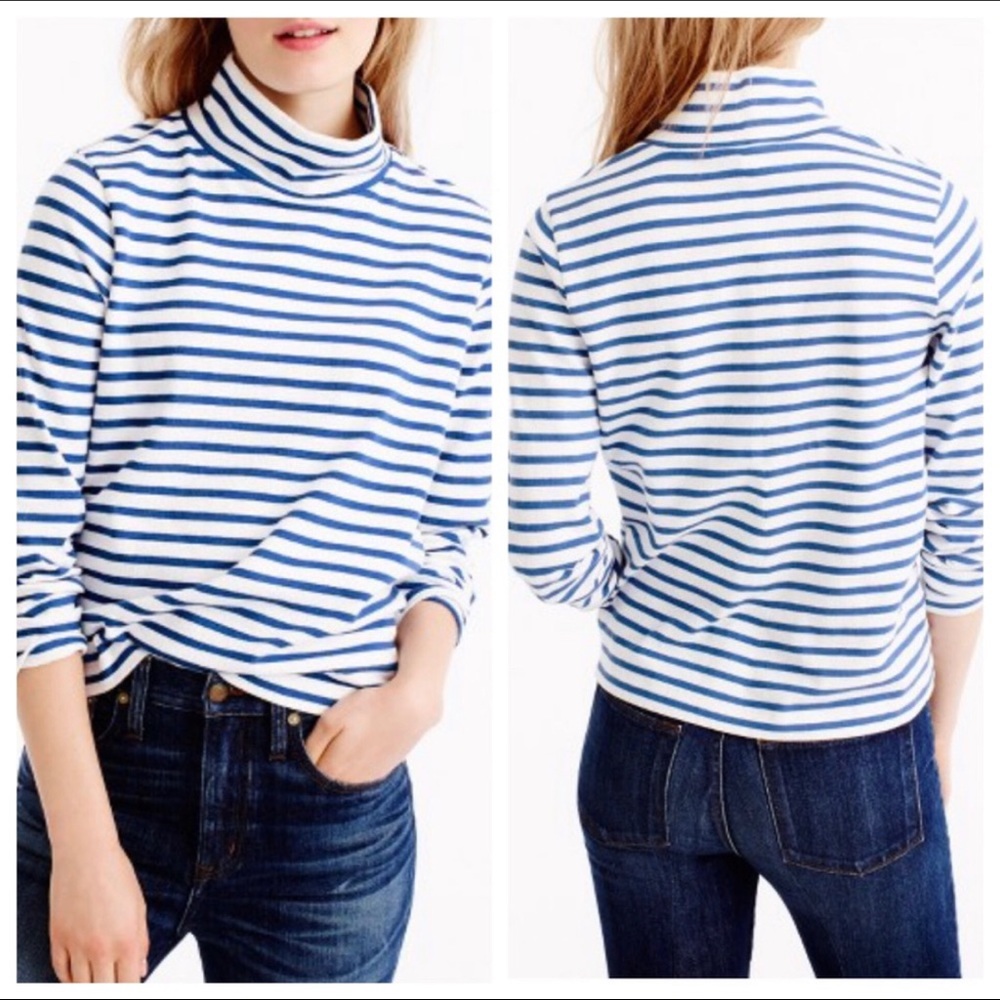 J. Crew Blue and White Striped Turtleneck